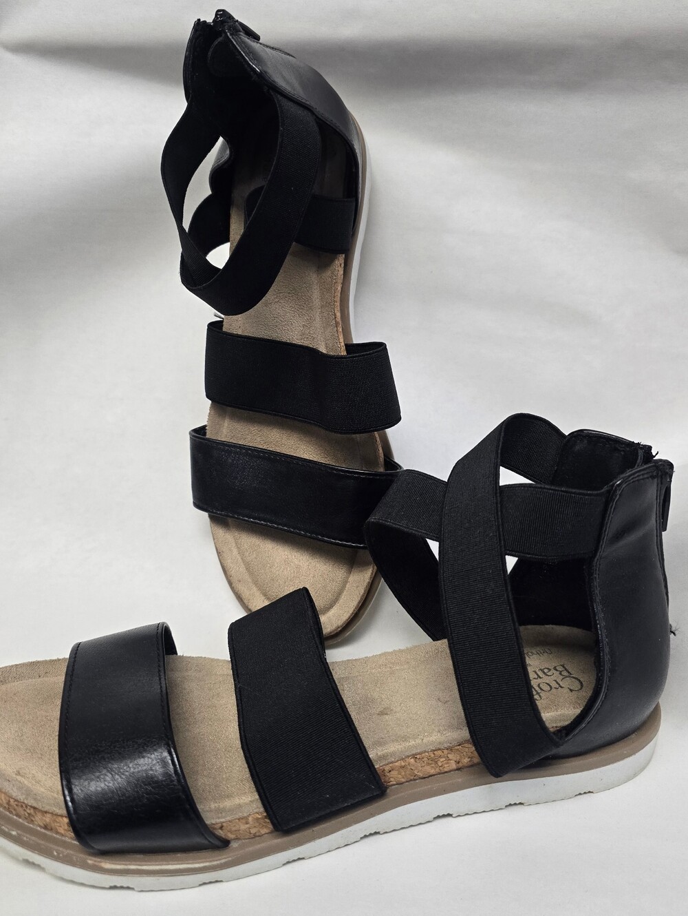 Croft & Barrow Women's Black Strappy Zipper Sandals Ortholite Eco Sz 8M